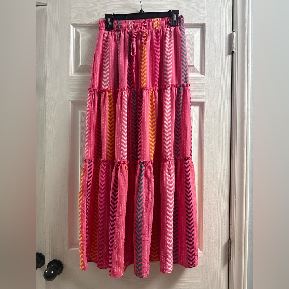 Boho High Waist Pleated Ruffle Skirt Size Small - Picture 2 of 10